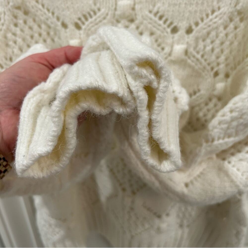 Lucky Brand Ivory Diamond Open Knit Bobble Chunky Crewneck Sweater White Sz XL - Picture 8 of 15